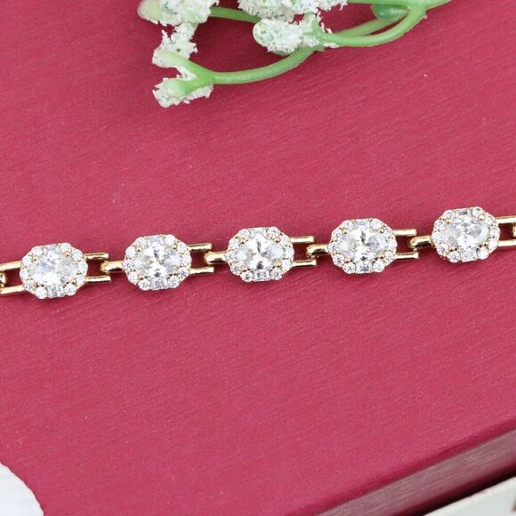 "Oval Cut Sparkling Stone Rose Gold Bracelet with Chain Design, XPBL0826 - Picture 12 of 12